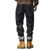 Straight Denim Pants Leather Patch