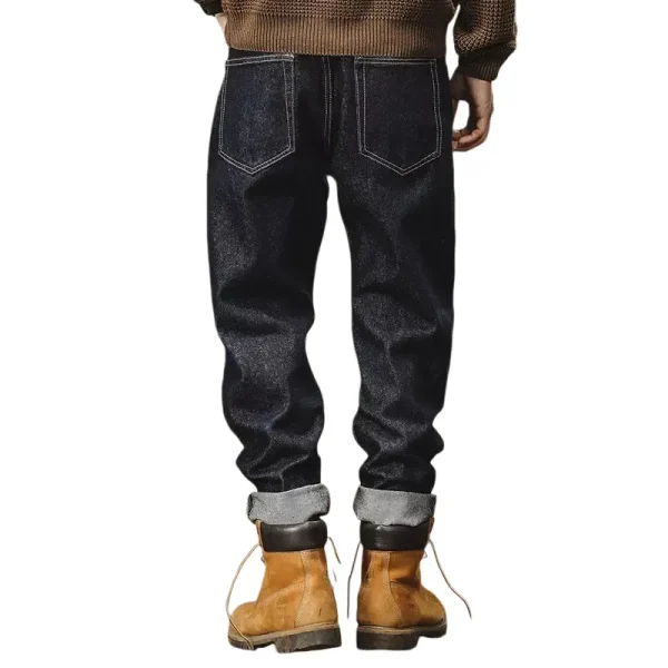 Straight Denim Pants Leather Patch